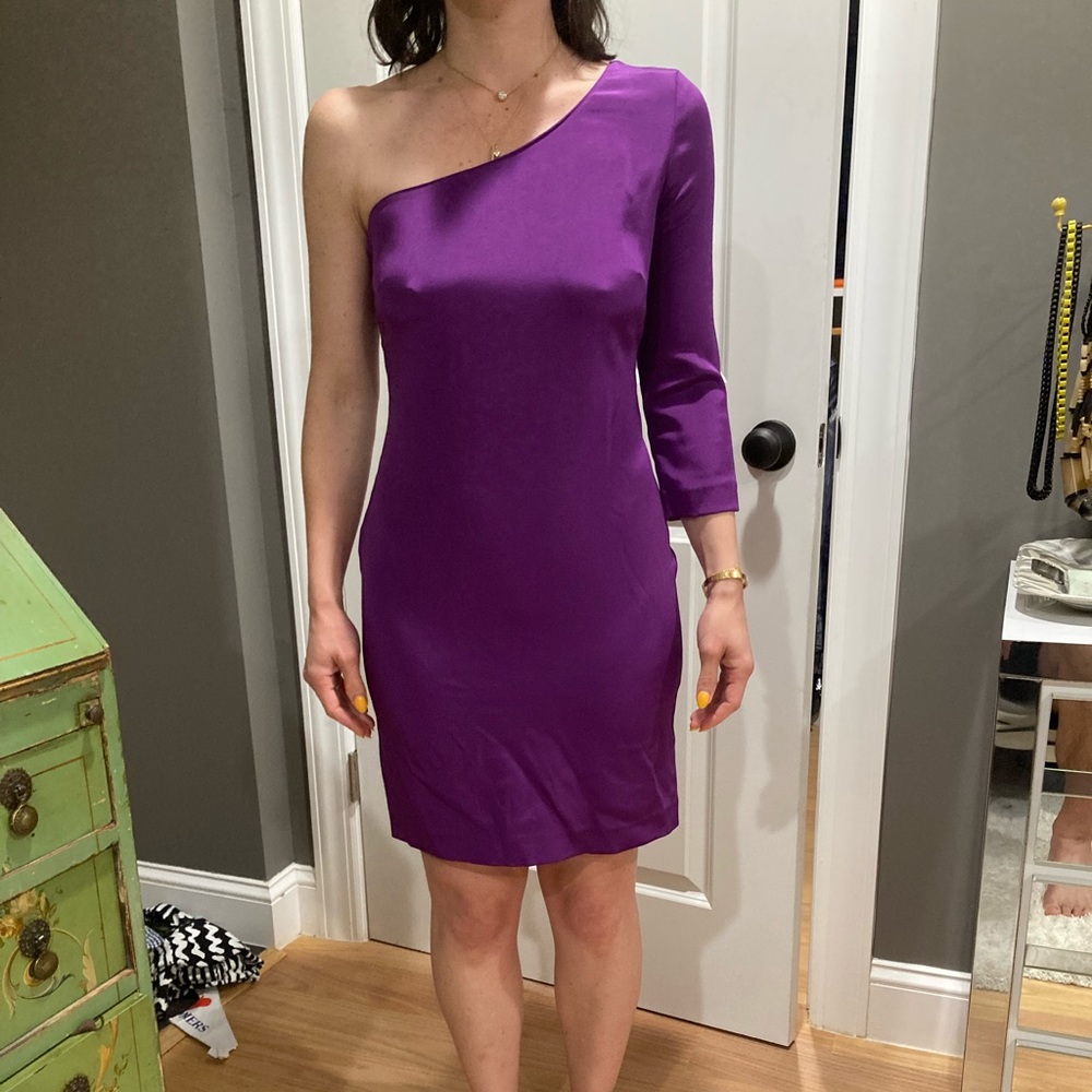 One shoulder jewel tone